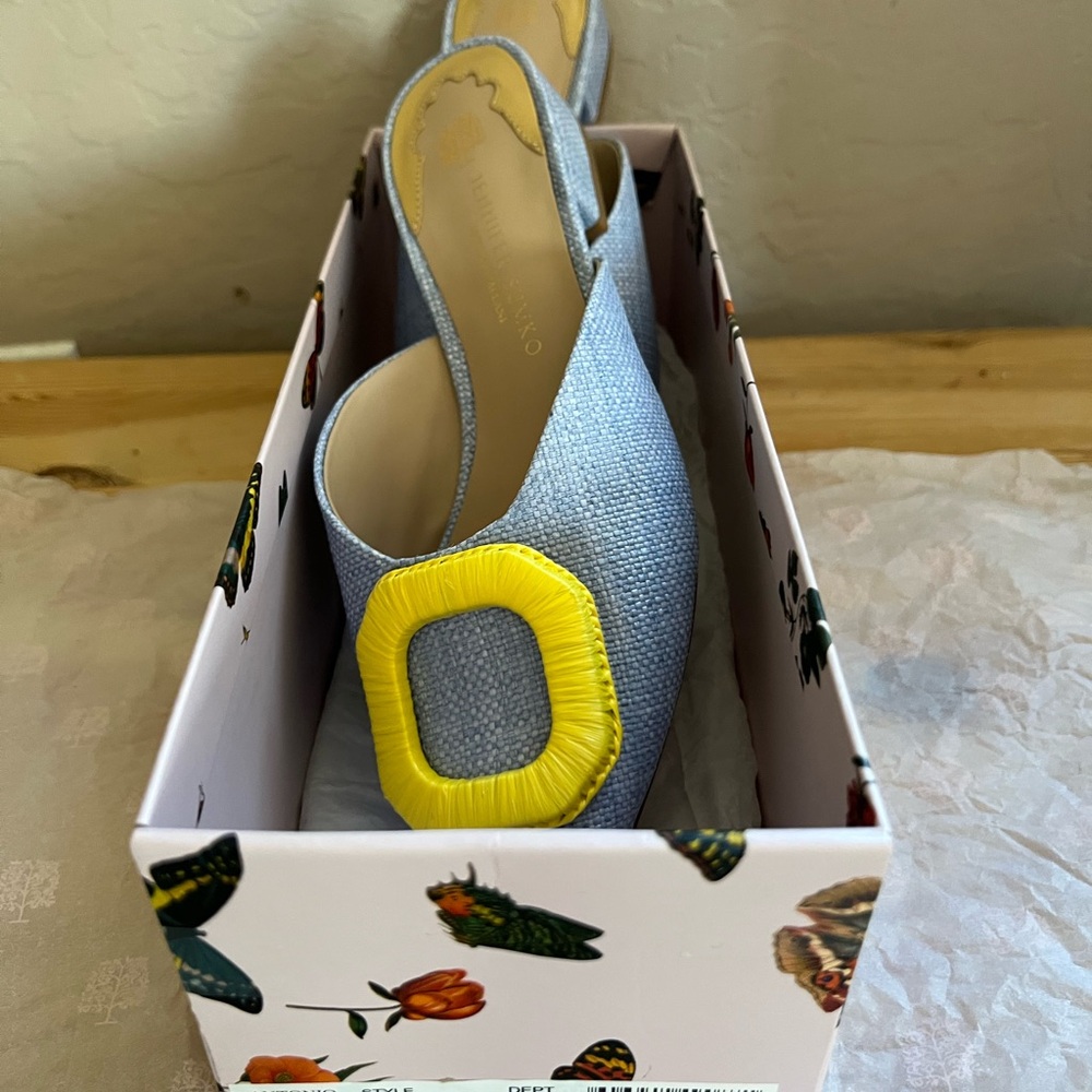 ANTONIO MELANI Blue Mules with Yellow Accent